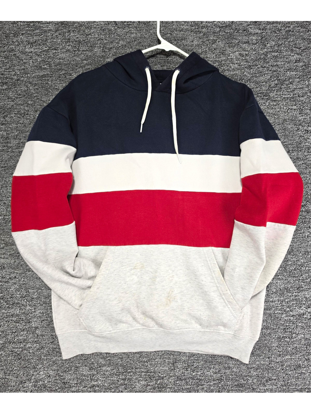 Denim & Flower Colorblock Fleece Pullover Hoodie w/ Pockets Men's M Gray Red